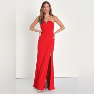 XS LULUS RED STRAPLESS FORMAL DRESS